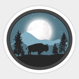 Night falls as the Buffalo roam the prarie in Yellowstone Sticker